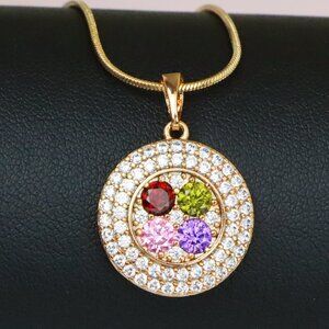 "Round Multicolor CZ Pendant in Gold Finish – Dazzling Circle Design,XPPT1857